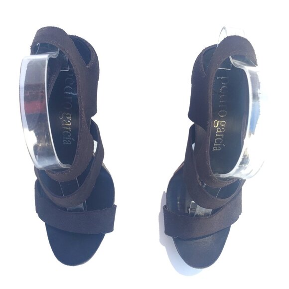 Pedro Garcia Sandal Heels Brown Suede Cork Platform Strappy 8 - Picture 2 of 11